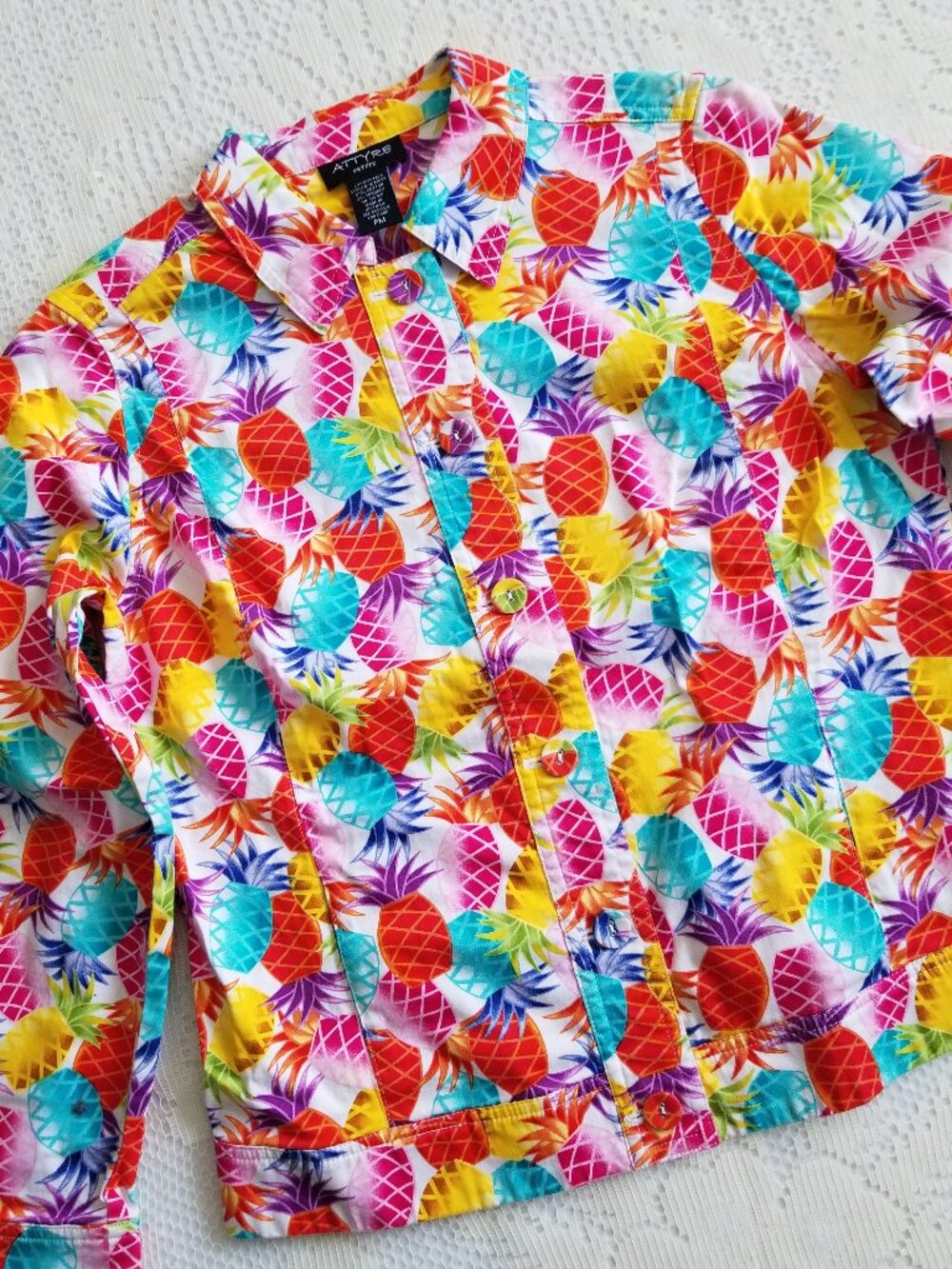 Attyre Pineapple Jacket Colorful Hawaiian Rainbow Cotton Blend Stretch PM